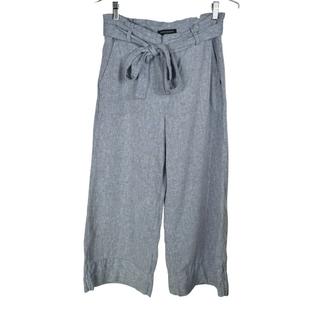 Banana Republic Blake-Fit Linen-Blend Wide-Leg Crop Pant, Light Blue, Size 6